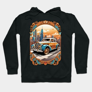 Classic Car City Sunset retro vintage floral design Hoodie